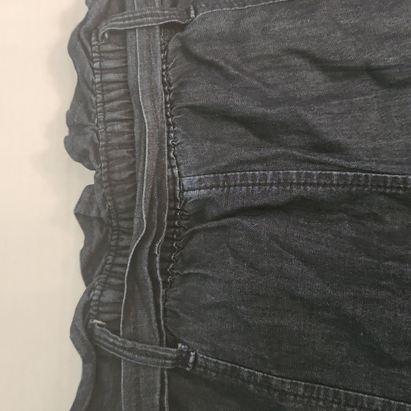 Express high rise buttonfly paper bag waist chambray blue denim S/P tie waist - Picture 9 of 12